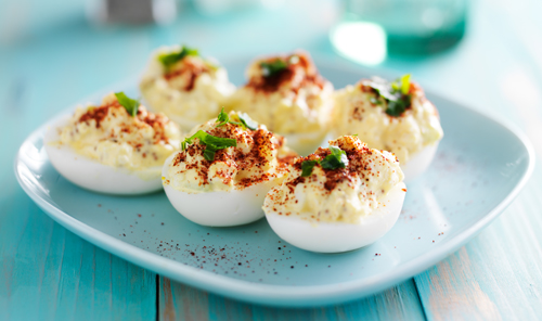 plate of 6 deviled eggs
