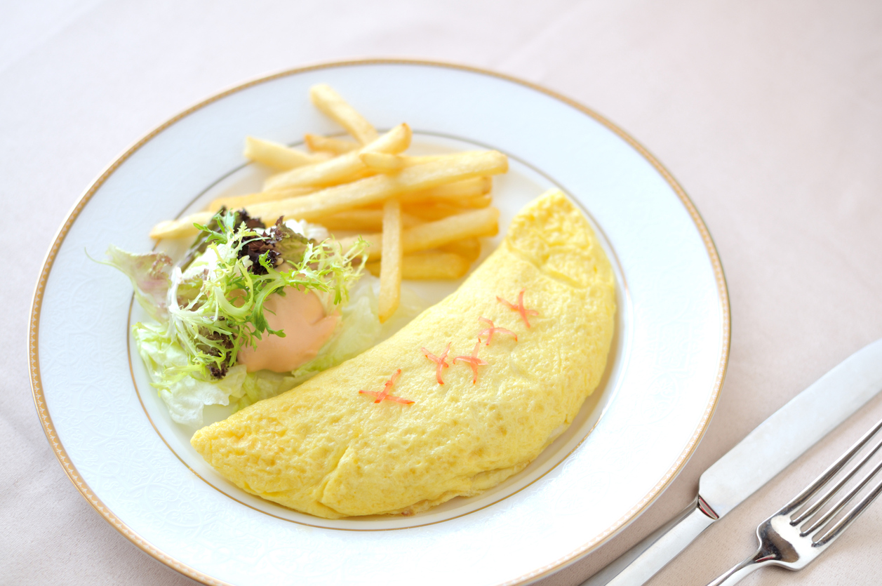 Omelet with French Fries and Greens