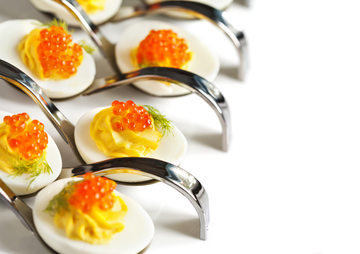 Deviled Eggs and Red Caviar Dish