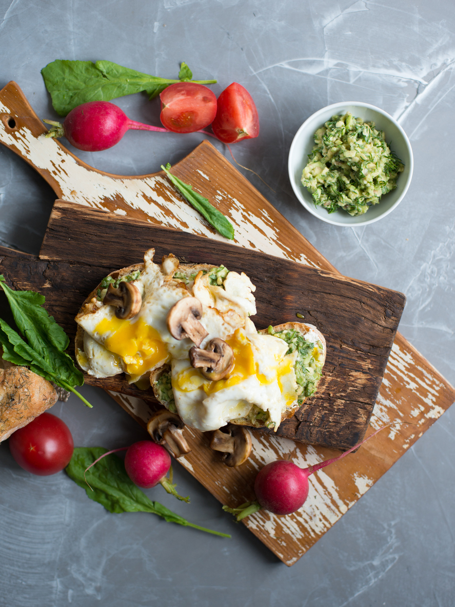 Fried Egg And Avocado Sandwich with Mushrooms