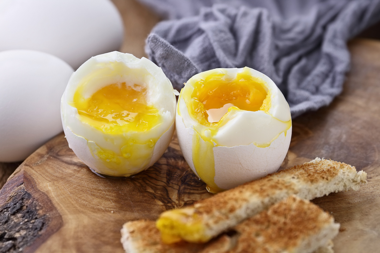 Two Soft Boiled Eggs with Toast Breakfast