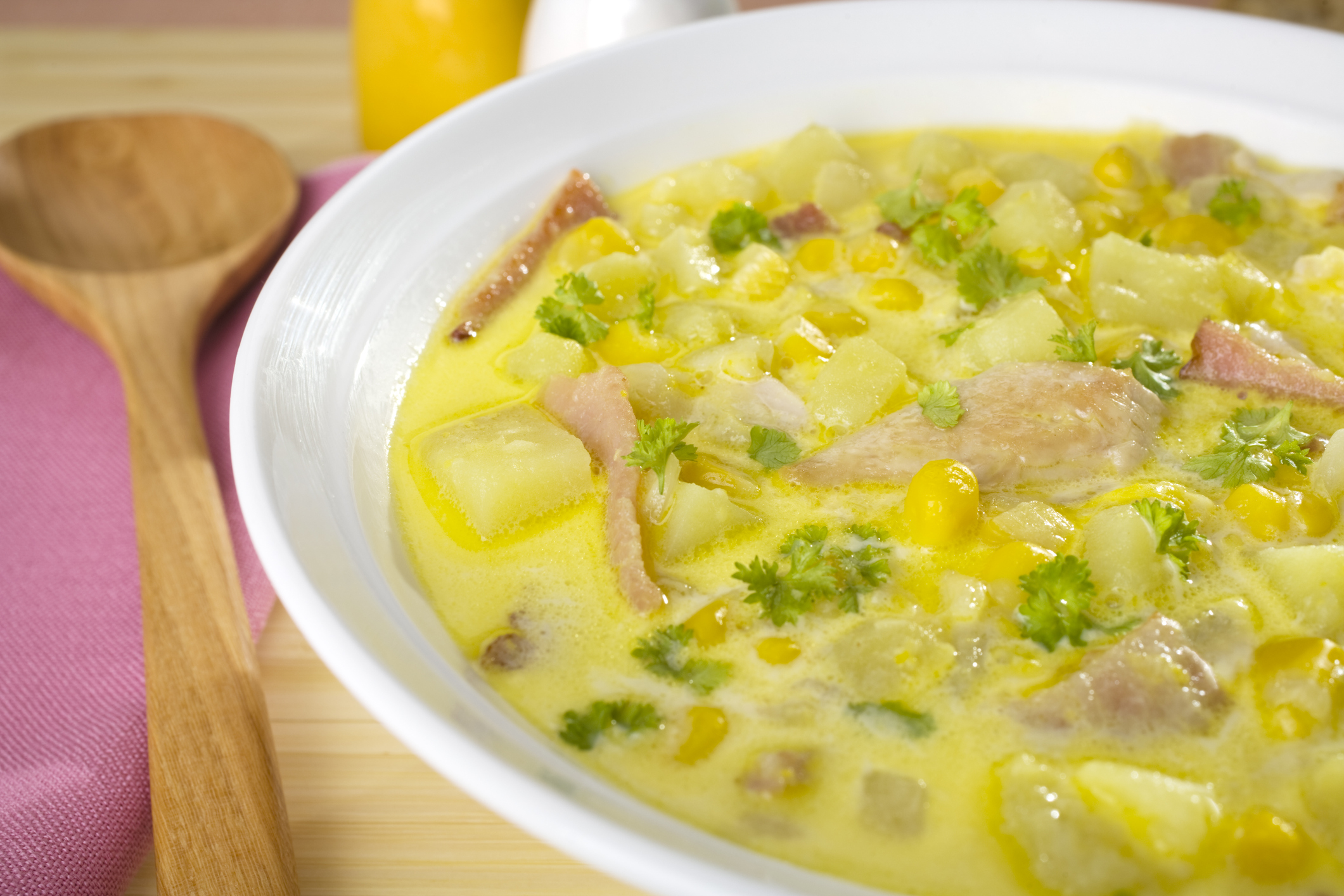 Corn Chowder with Bacon, Potatoes, and Chicken