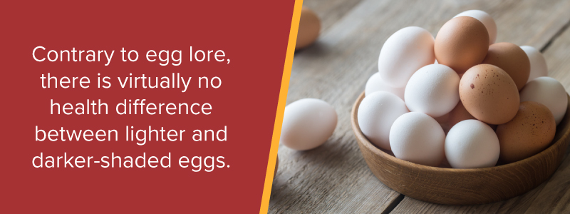 Contrary to egg lore, there is virtually no health difference between lighter and darker-shaded eggs