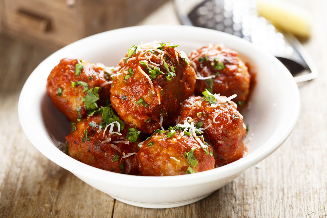 A bowl of classic italian meatballs made with eggs