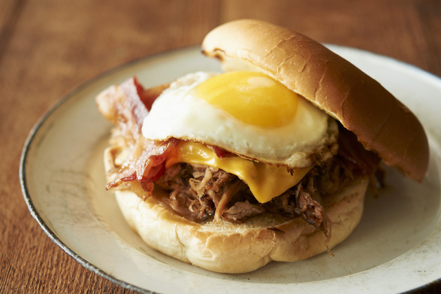 Pulled pork sandwich with a fried egg